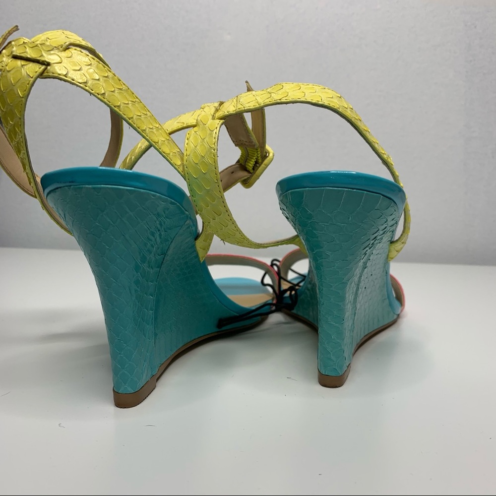 NWT NWT Brian Atwood Pastel Pink, Light Blue & Yellow Wedge Sandals - Picture 7 of 12